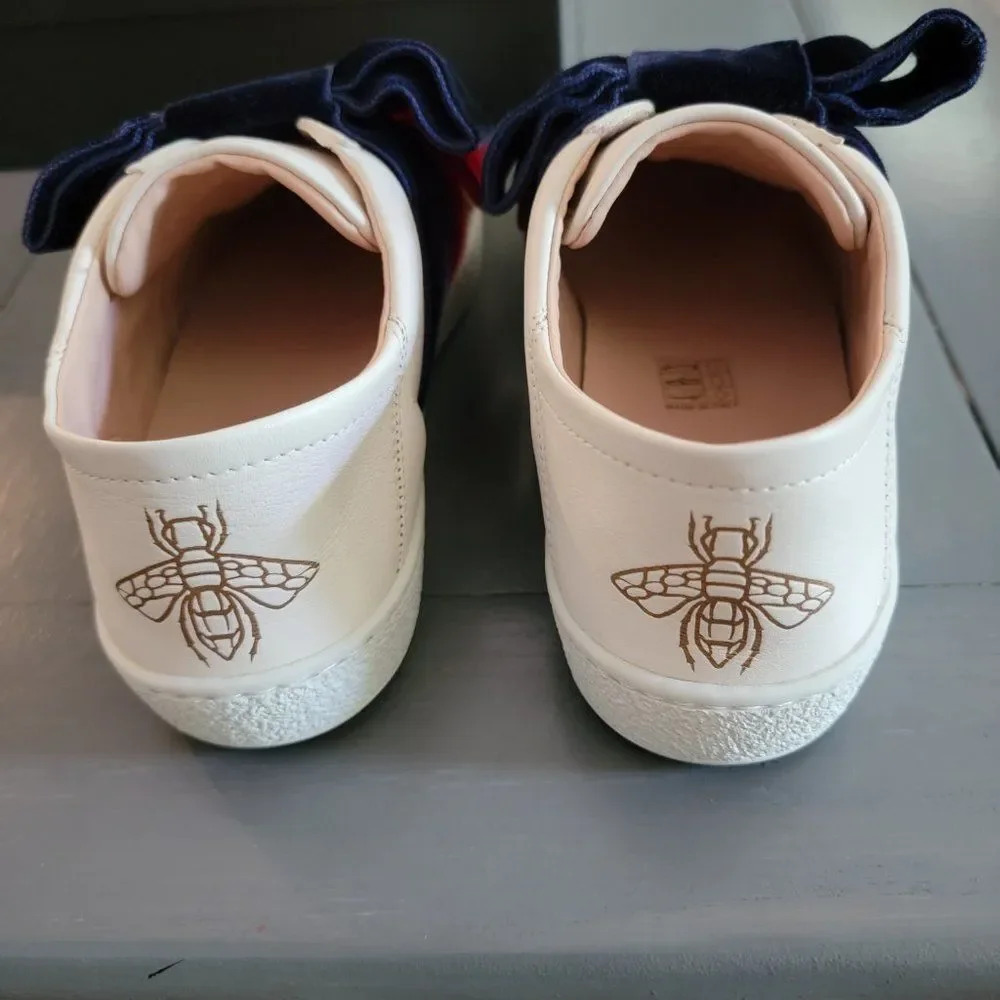 Gucci Women's Cream Leather And Velvet Bow Ace Slip On Sneakers Size 35 - Picture 12 of 16